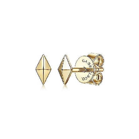 14K Yellow Gold Gabriel Pyramid Stud Earrings #...