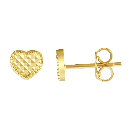 14K Yellow Gold Diamond-Cut Heart Post Earrings...