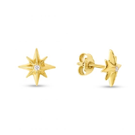 14K Yellow Gold Star Stud Earrings w/Diams=.03c...