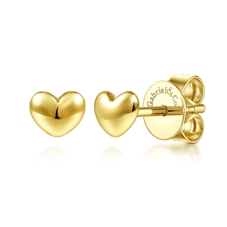 14K Yellow Gold Gabriel Plain Heart Stud Earrin...