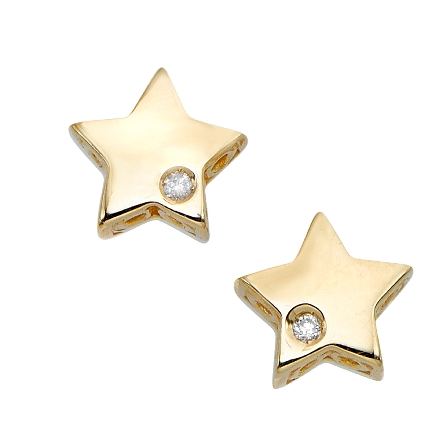 14K Yellow Gold 6.5mm Star Stud Earrings w/Diams=.01ctw #ER8796