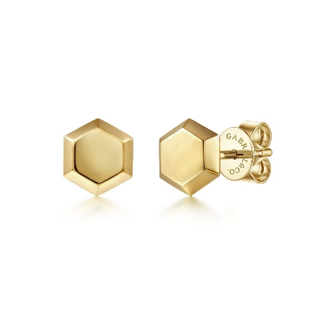 14K Yellow Gold Gabriel Hexagon Stud Earrings #...