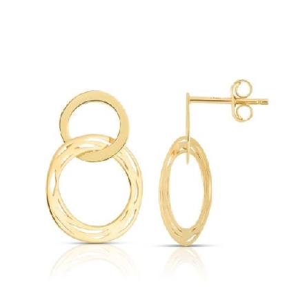 14K Yellow Gold Double Hoop Drop Earrings w/Friction Posts 1.50gr #ER13978