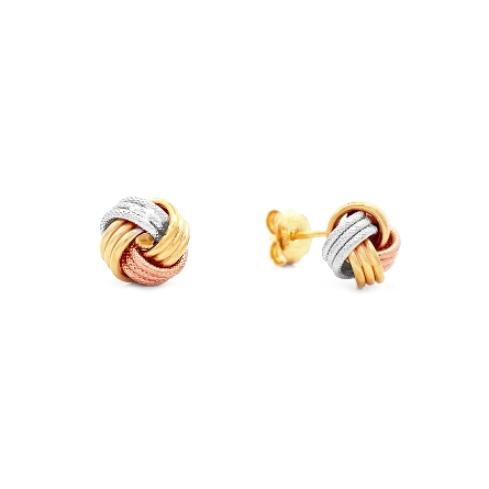 14K Yellow; White and Rose Love Knot Stud Earri...