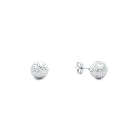 14K White Gold 7mm Crystal Cut Ball Stud Earrin...