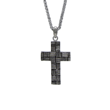 Antiqued Stainless Steel Weave Pattern Cross Pendant on 24inch Wheat Chain #SSP21547NK1