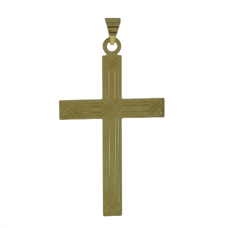 14K Yellow Gold Etched Design Large Cross Penda...