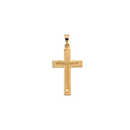 14K Yellow Gold 28x18mm Lined Cross Pendant #R4024