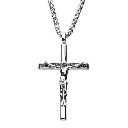 Stainless Steel Black CZ Crucifix Cross Pendant on 24inch Wheat Chain #SSP20084SNK1