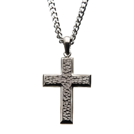 Stainless Steel Hammered Cross Pendant on 24inc...