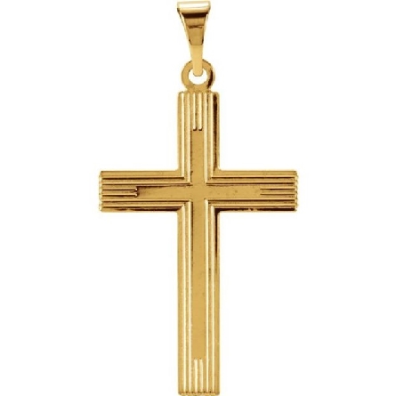 14K Yellow Gold 28x18mm Lined Cross Pendant #R1...