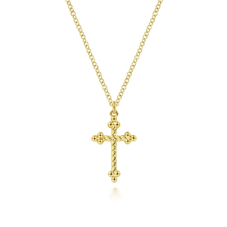14K Yellow Gold Twisted Rope Cross Pendant on 1...