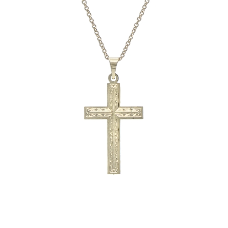 14K Yellow Gold Etched Design Cross Pendant 22x...