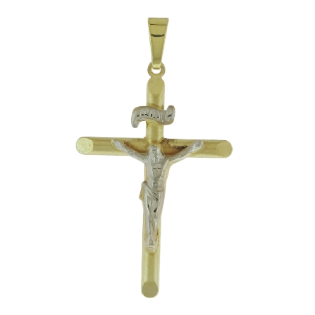 14K Two Tone Gold 26x19mm Crucifix Pendant #R16244