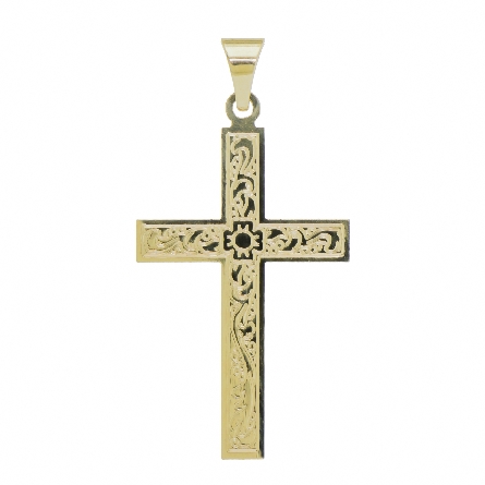 14K Yellow Gold 28x18mm Etched Design Cross Pen...