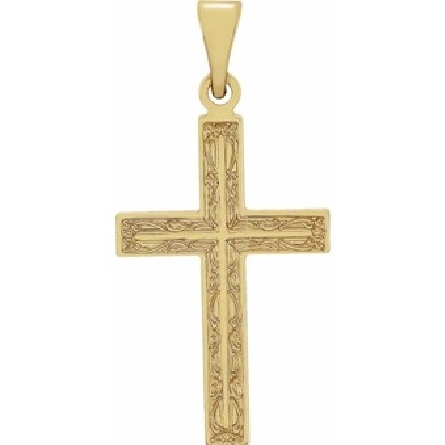 14K Yellow Gold Etched Design Cross Pendant 18x...