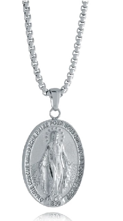 Stainless Steel Miraculous Medal Reversible Ova...