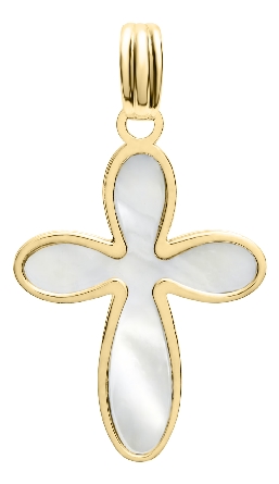14K Yellow Gold Mother-of-Pear Cross Pendant on...