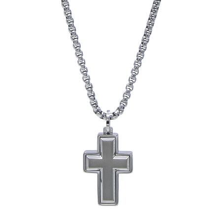 Stainless Steel Brushed Cross Pendant on 22inch...