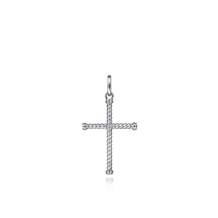 Sterling Silver Twisted Rope Cross Pendant (Cha...