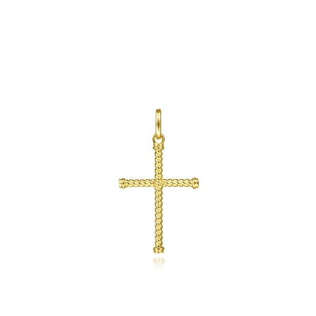 14K Yellow Gold Twisted Rope Cross Pendant (Cha...