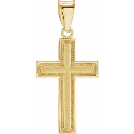 14K Yellow Gold Beaded Edge Cross Pendant 20x13...
