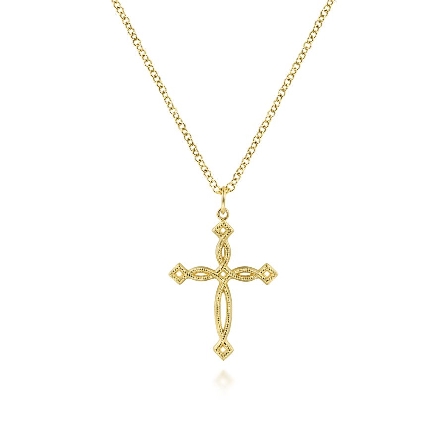 14K Yellow Gold Gabriel Twist Milgrain Cross Pe...