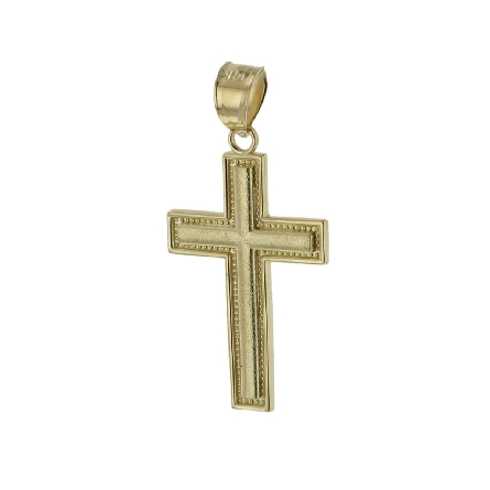 14K Yellow Gold 23.75x15.5mm Bead Design Cross ...