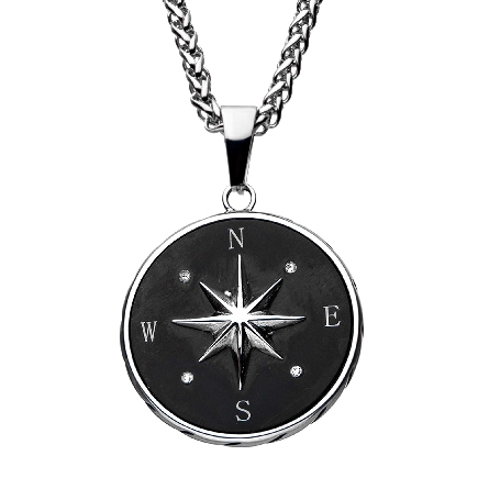 Stainless Steel 24inch Compass Pendant Necklace...