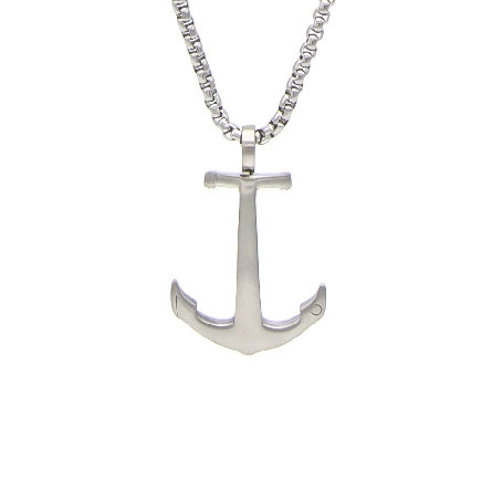 Stainless Steel Matte Anchor Pendant on 22inch ...