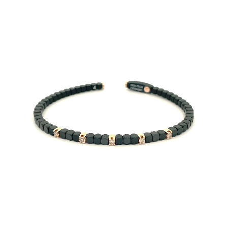 Black Matte Bead Cuff Bracelet w/18K Rose Gold ...