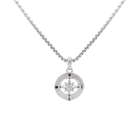 Stainless Steel Polished Compass Pendant on a 2...