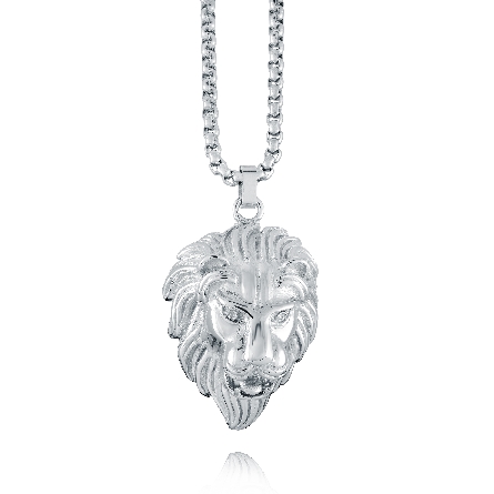 Stainless Steel Large Lion Head Pendant on 24in...