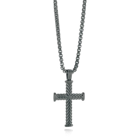 /home/earthtreasures/catalog.shopearthtreasures.com/imagedumplarge/EARTH_S-01351.jpg Stainless Steel Gunmetal Cross Pendant on 22inc...