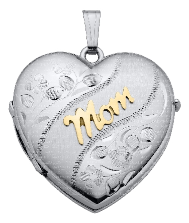 Sterling Silver and 14K Yellow Gold MOM 4 Picture Locket on 20inch Chain #GS4014