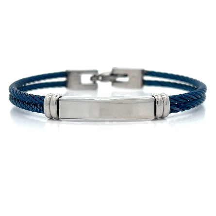 /home/earthtreasures/catalog.shopearthtreasures.com/imagedumplarge/EARTH_ST-00044.jpg Stainles Steel 2Row Blue Cable Baby ID Bangle B...