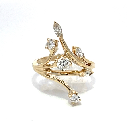 14K Yellow Gold Estate Spring Ring w/Round and Marquise Diamonds=.69apx SI2 H-I Size6.5 2.5dwt