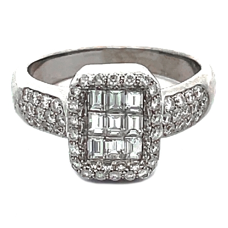 18K White Gold Estate Cluster Ring w/Baguette Diamonds=1.00apx and Round Diamonds=1.00apx VS H-I Size7.5 5.9dwt