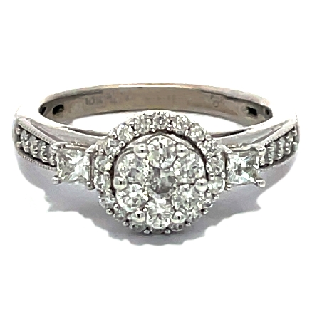 10K White Gold Estate Cluster Engagement Ring w/Round and Princess Cut Diamonds=.68apx I1-I2 H-I size7 2.5dwt