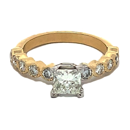 14K Yellow and White Gold Estate Engagement Ring w/1 Princess-cut Diam=.60apx VS1 J ans Side 10Diams=.40apx SI I Size 5 2.0dwt