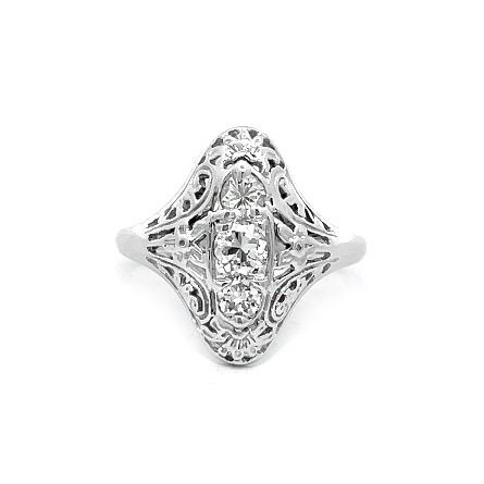 14K White Gold Estate Antique Style Filigree Ri...
