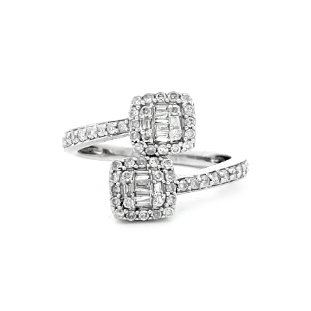 14K White Gold Estate Square Bypass Cluster Rin...