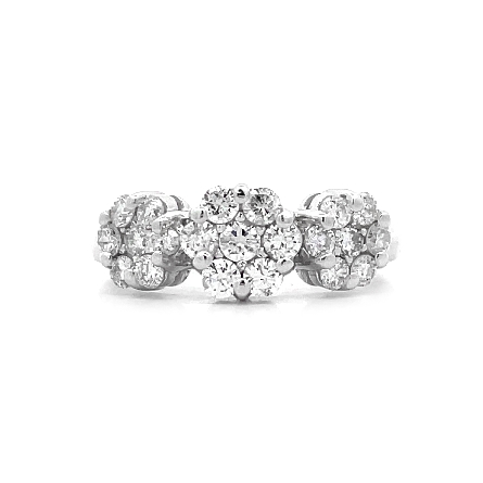 14K White Gold Estate 3 Floral Cluster Shared P...
