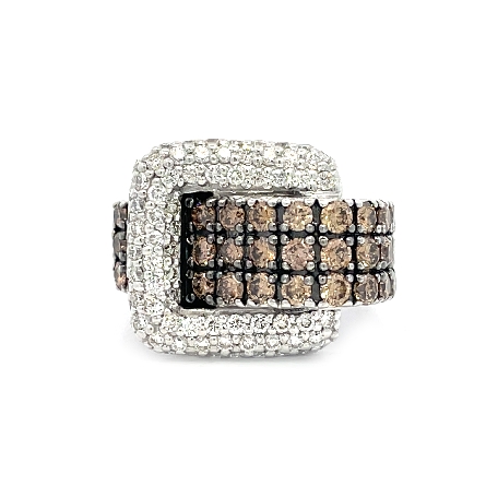 14K White Gold Estate Pave Buckle Ring w/33Brow...