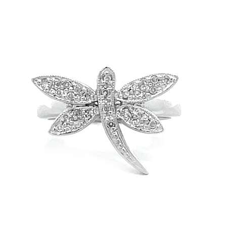 14K White Gold Estate Dragonfly Ring w/28Single...