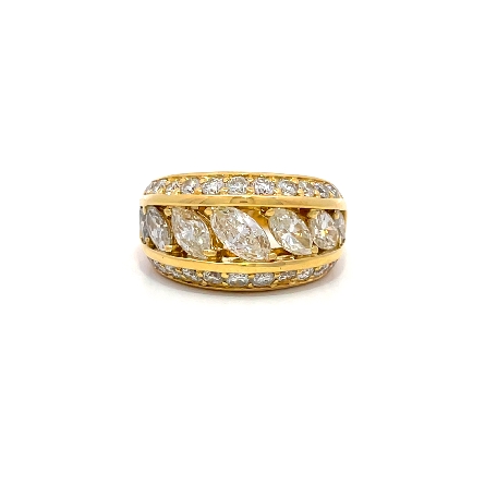 18K Yellow Gold 3 Row Prong Set Band w/7Marquis...