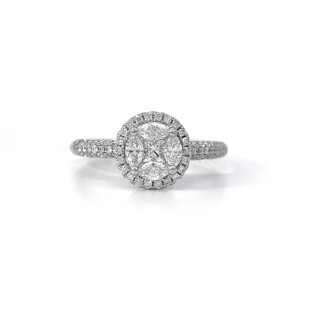14K White Gold Estate Halo Cluster Engagement R...
