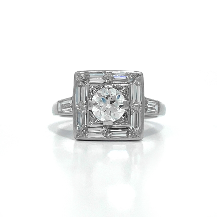 Platinum Estate Sqaure Top Engagement Ring w/1 ...