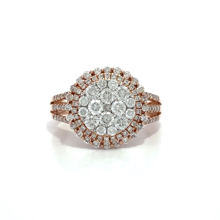 14K Rose Gold Estate Double Halo Cluster Triple...
