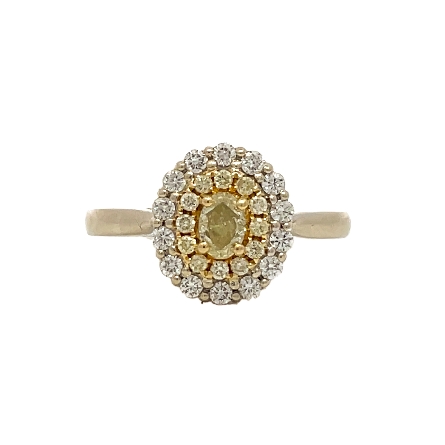 18K Two Tone Estate Oval Double Halo Ring w/1 O...